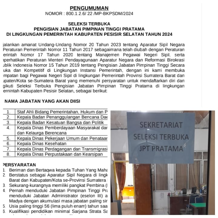 SELEKSI TERBUKA PENGISIAN JABATAN PIMPINAN TINGGI PRATAMA DILINGKUNGAN PEMERINTAH KABUPATEN PESISIR 