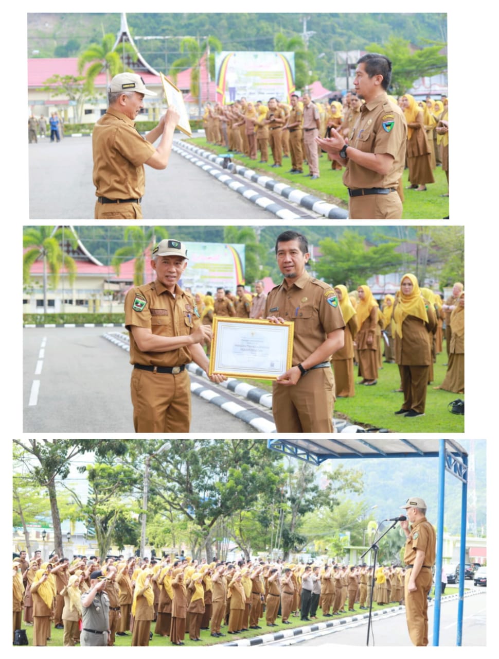 Penyerahan kembali penghargaan oleh Bapak Sekretaris Daerah, Mawardi Roska, kepada Kepala BKPSDM